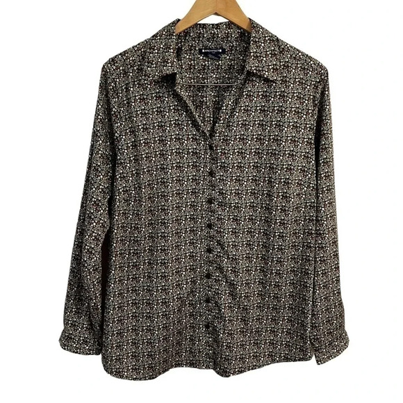 Architect Button Up Shirt 1X Plus Size Spotted All Over Pattern Brown Blue Shirt - Picture 1 of 8